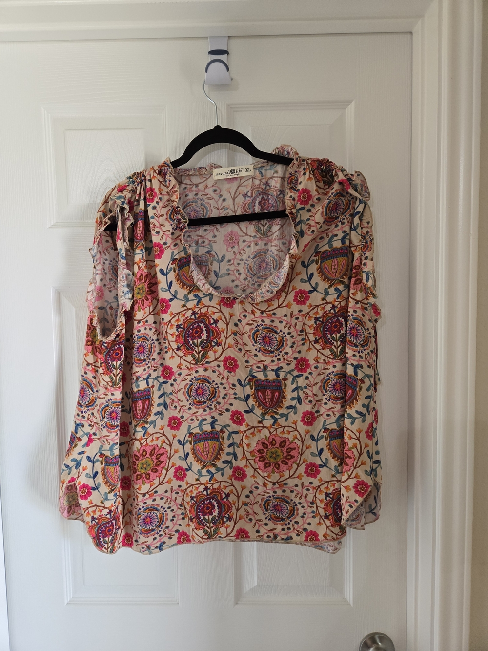 NATURAL LIFE Floral Scoop-Neck Blouse - Pink, Blue, Cream